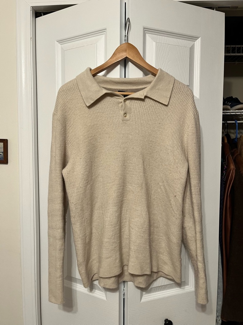 Isaac Mizrahi Cream V-Neck Polo Knit Sweater